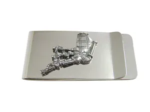 Silver Toned Textured Scottish Bag Pipes Music Instrument Money Clip