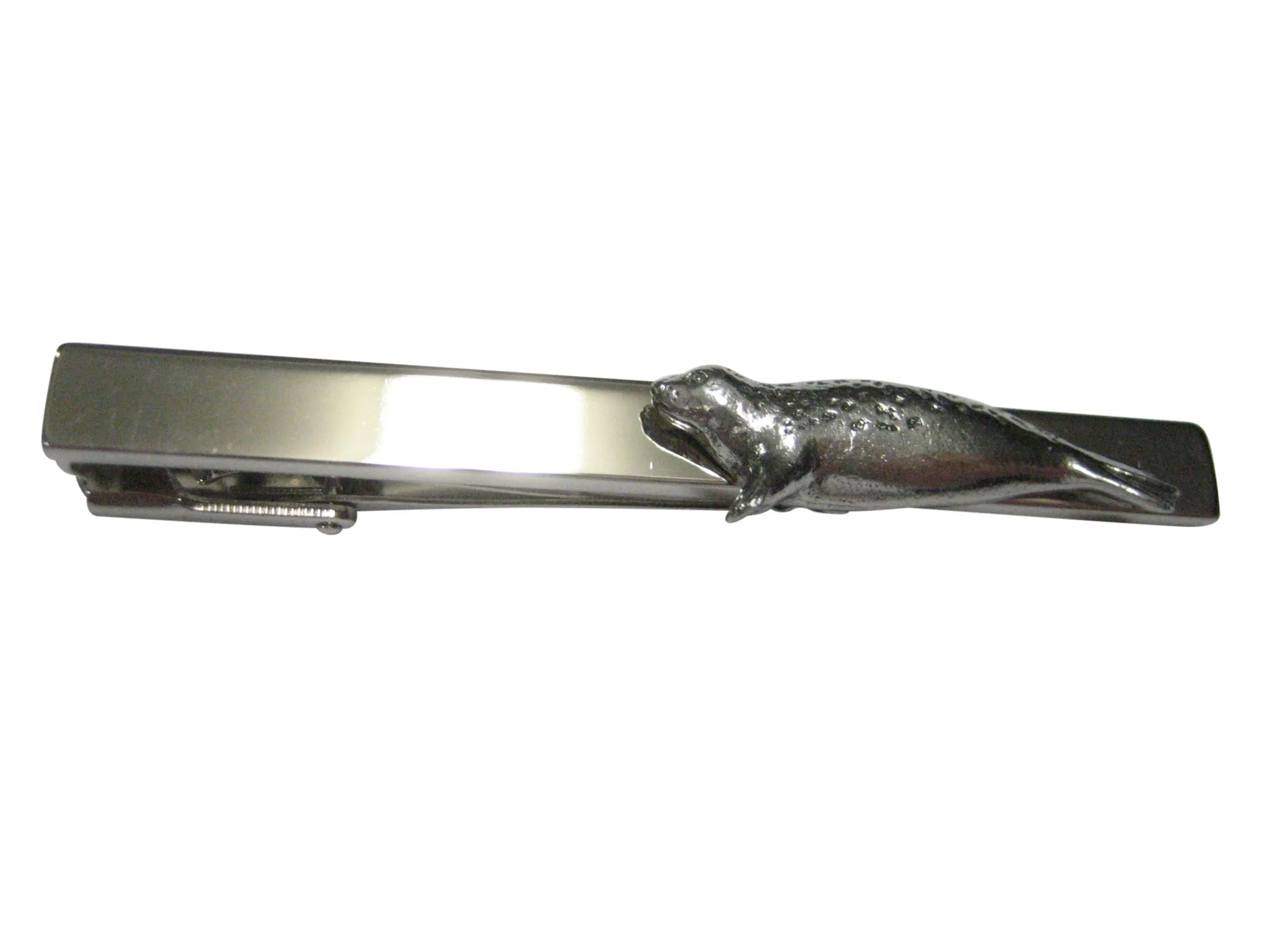 Silver Toned Textured Seal Tie Clip