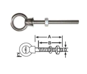 SINOX MARINE EYE BOLT- 316 STAINLESS - COLLARED 6 x 60mm 8 x 80mm