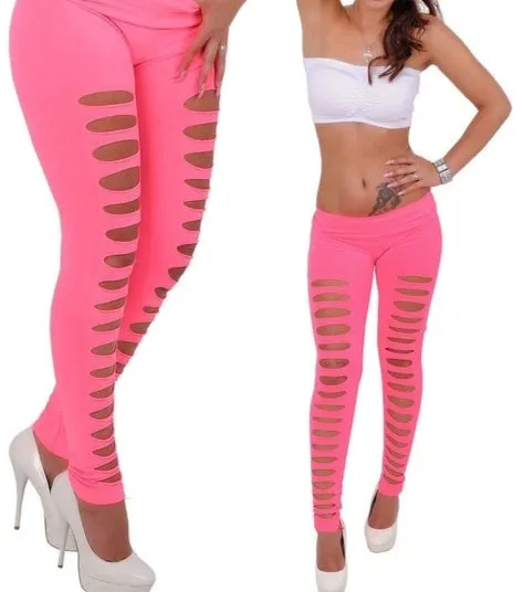 Skinny Candy Color Ripped Slim Hole Leggings
