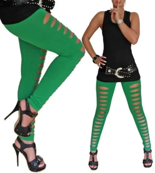 Skinny Candy Color Ripped Slim Hole Leggings