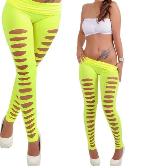 Skinny Candy Color Ripped Slim Hole Leggings