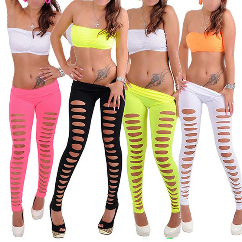 Skinny Candy Color Ripped Slim Hole Leggings