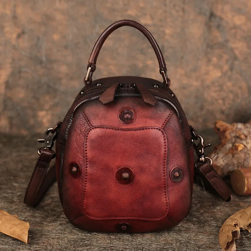 Small Green Leather Womens Rivets Shoulder Bag Barrel Small Handmade Handbag Purse for Ladies