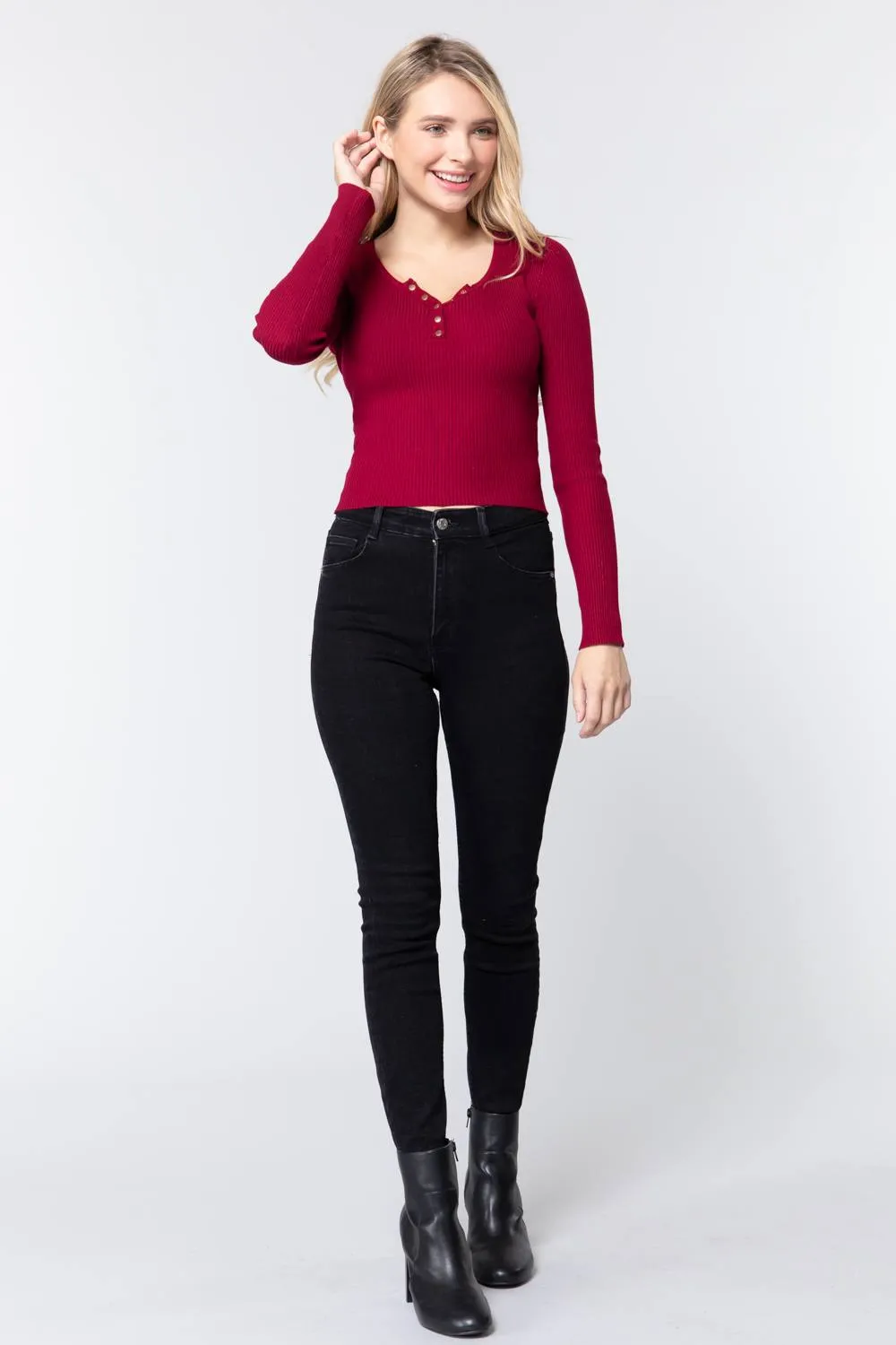 Snap Button Detail Sweater Top