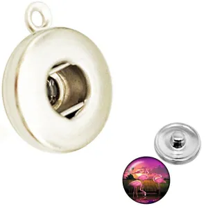 Snap button pendant base 12mm round silver metal finding single loop