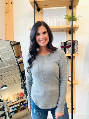 Snap Button Rib Top - Heather Grey