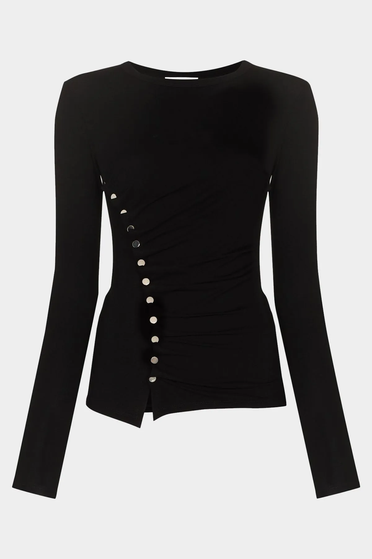 Snap-Fastening Long Sleeve Top in Black