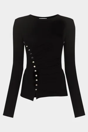 Snap-Fastening Long Sleeve Top in Black