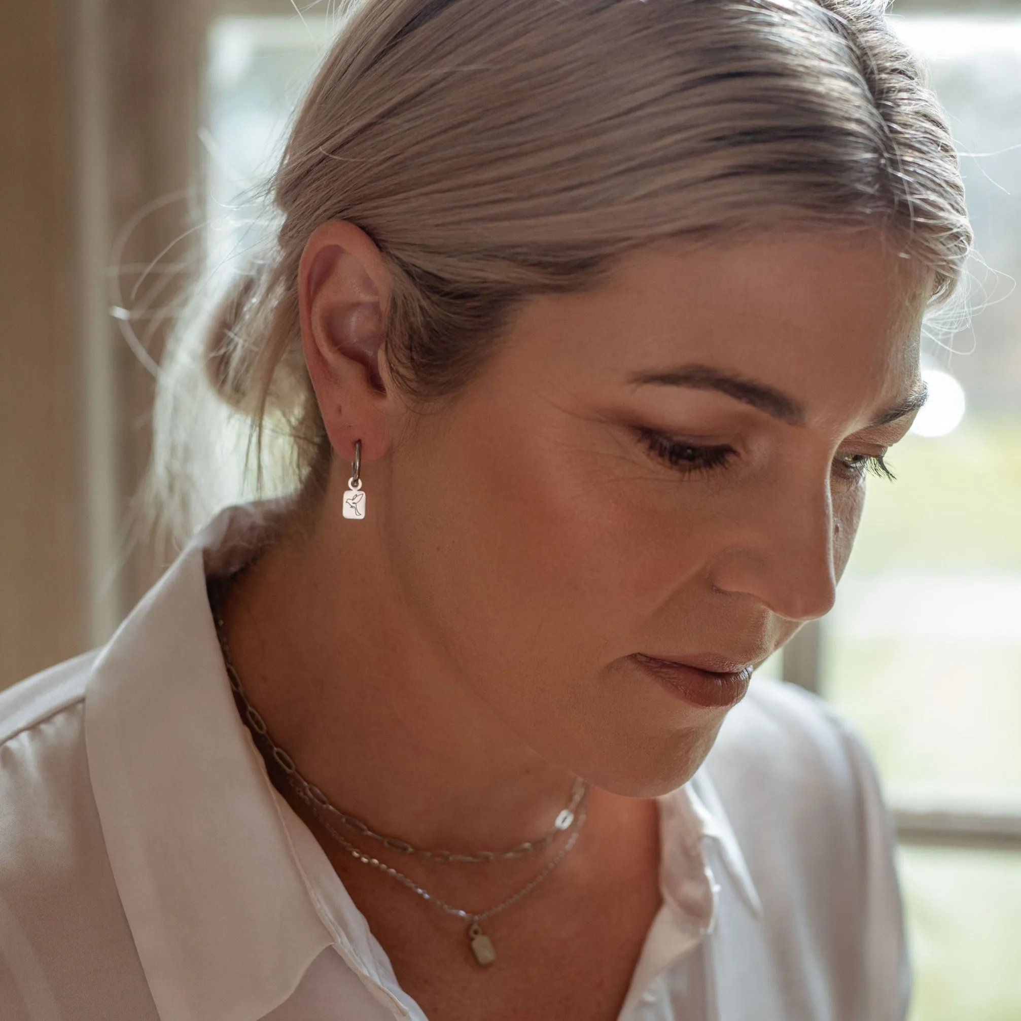Square Bird Hoop Earrings