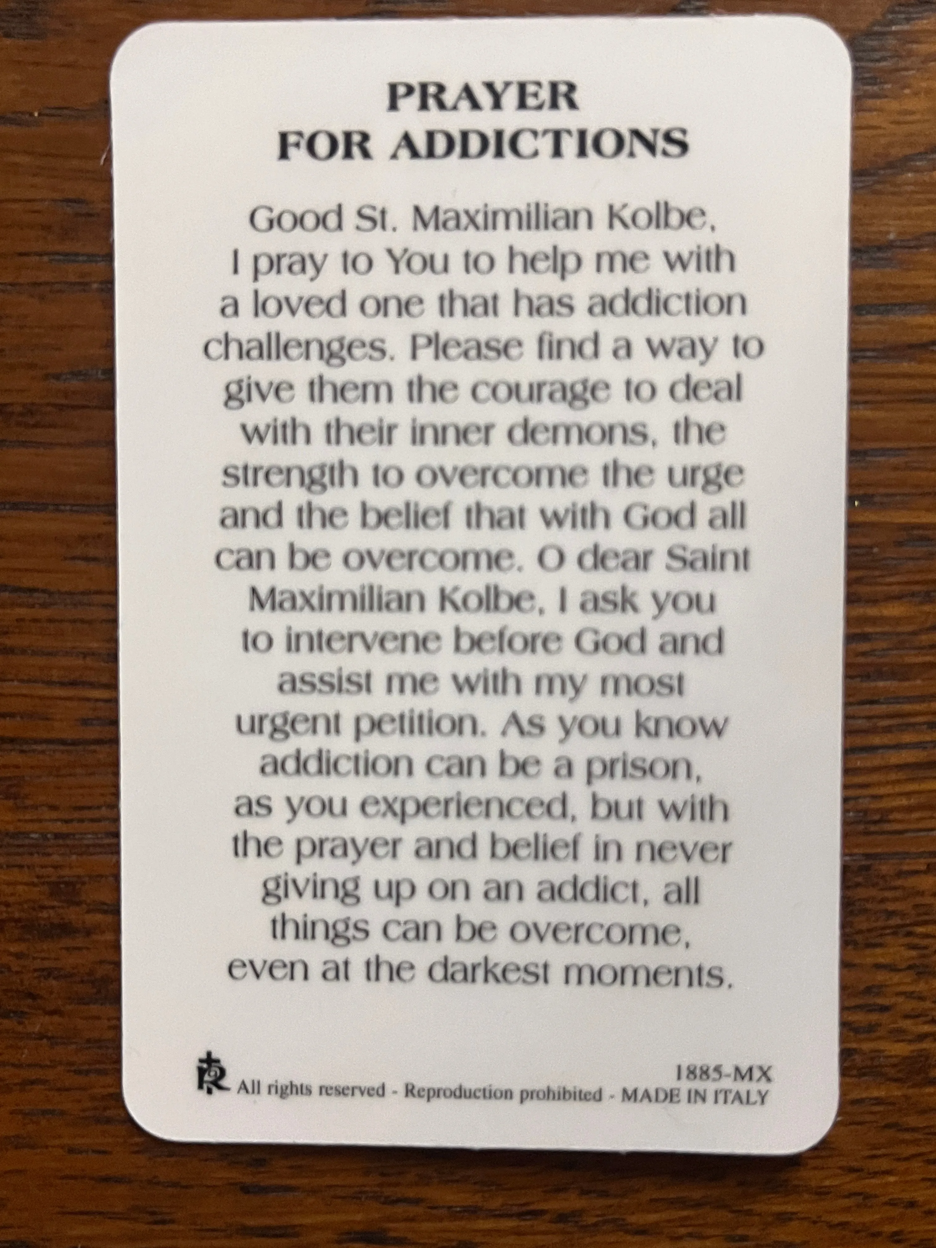 St. Peregrine Prayer Card and Medal
