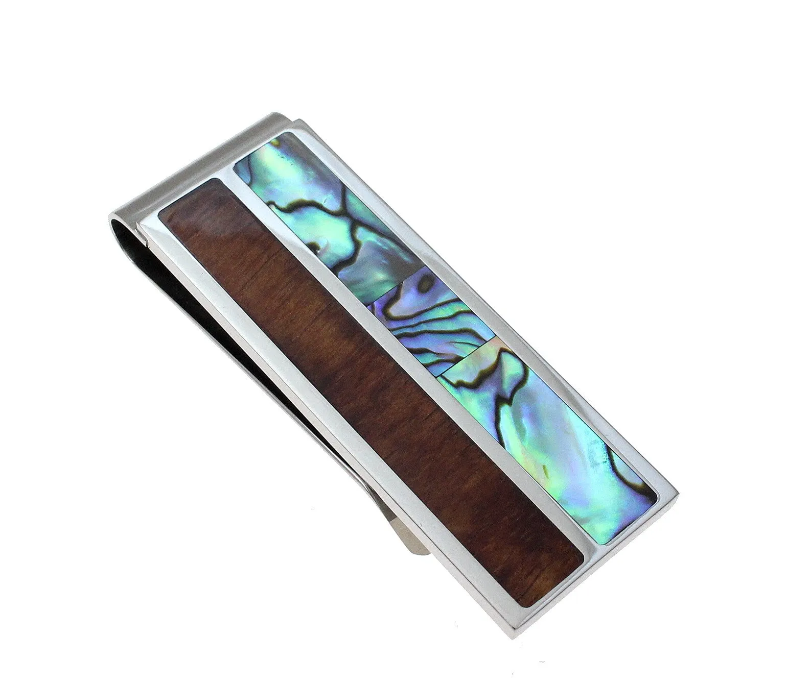 Stainless Steel Hawaiian Koa Wood Abalone Shell 20mm Money Clip Cash Holder
