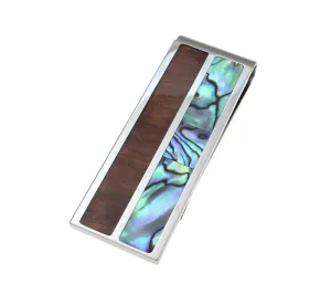 Stainless Steel Hawaiian Koa Wood Abalone Shell 20mm Money Clip Cash Holder