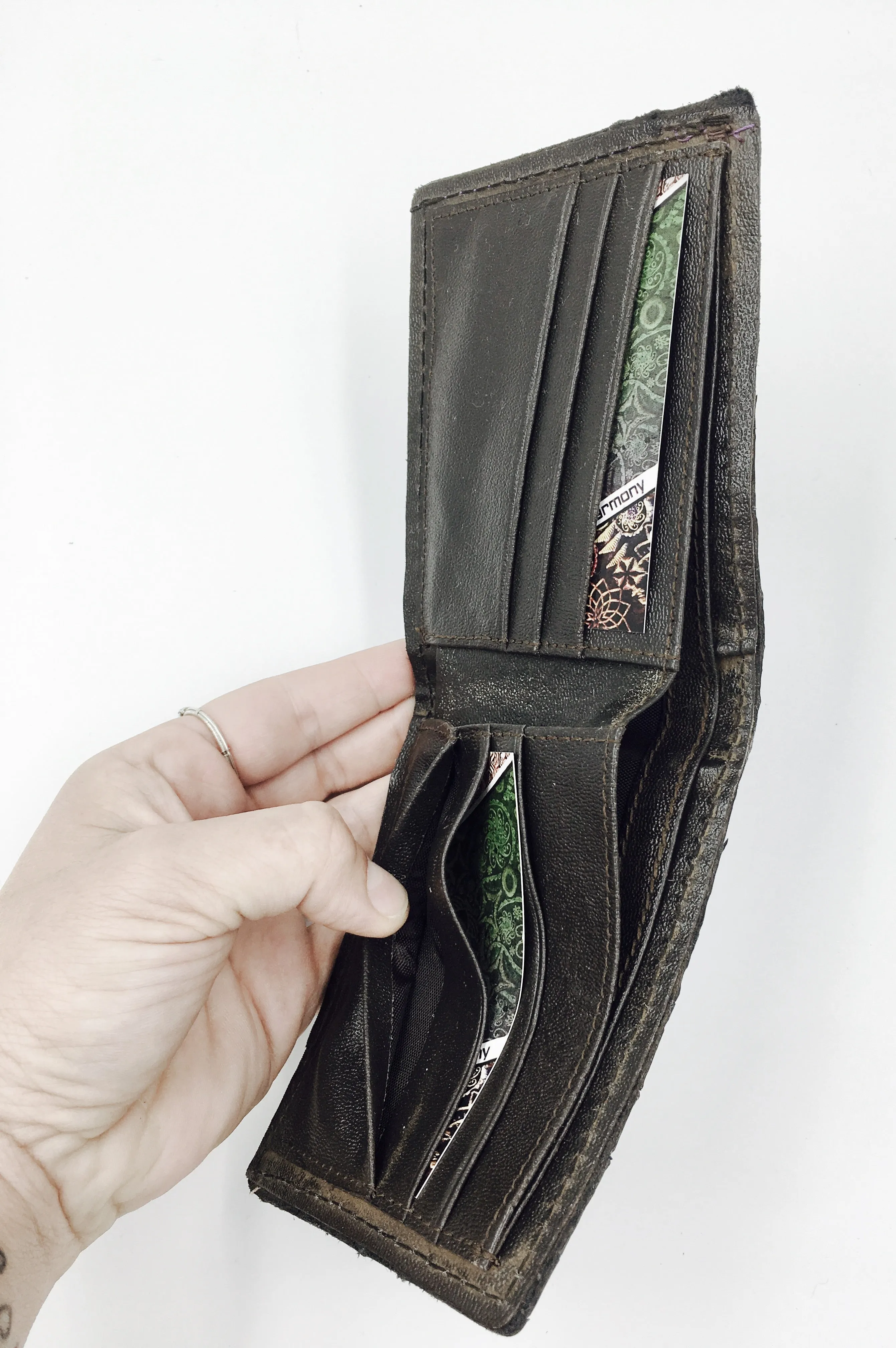 Stamped Leather Bifold Wallet - Crystals, Feathers, and Geometry