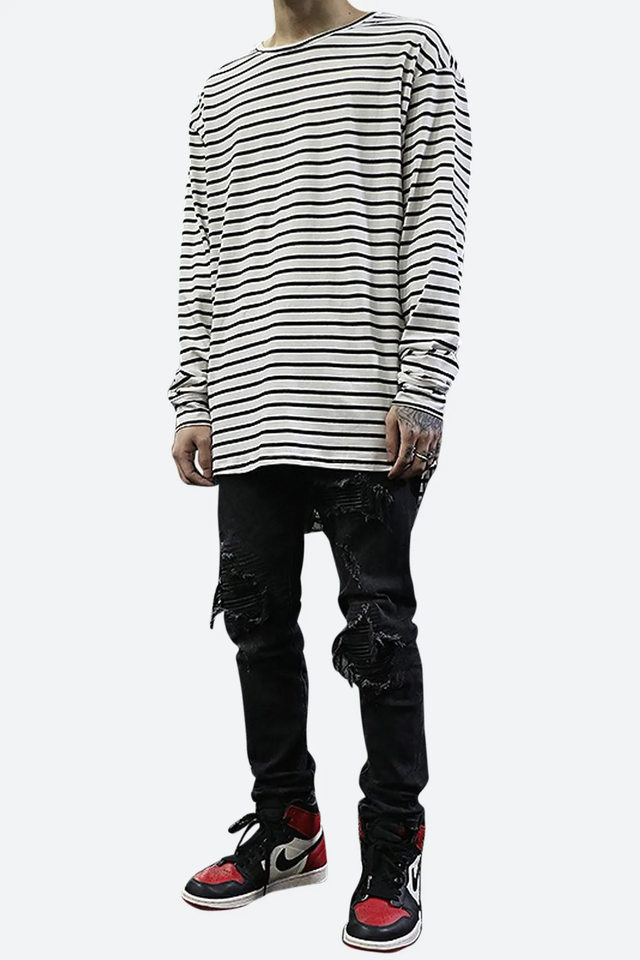 Striped L/S White