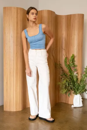 STRIPED SCOOP NECK HENLEY RIB KNIT TANK TOP