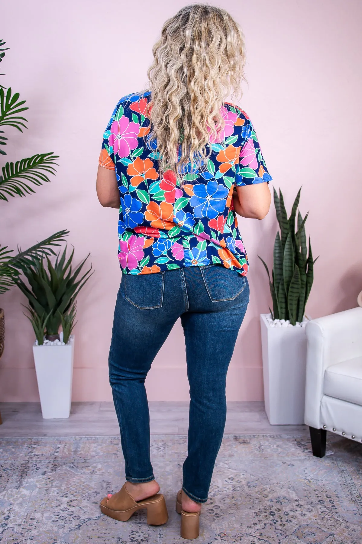 Sunlit Days Navy/Multi Color Floral Babydoll Top - T9934NV
