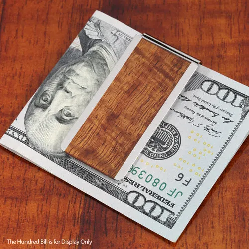 Supper Curly Hawaiian Koa Wood Inlaid Stainless Steel Made Money Clip