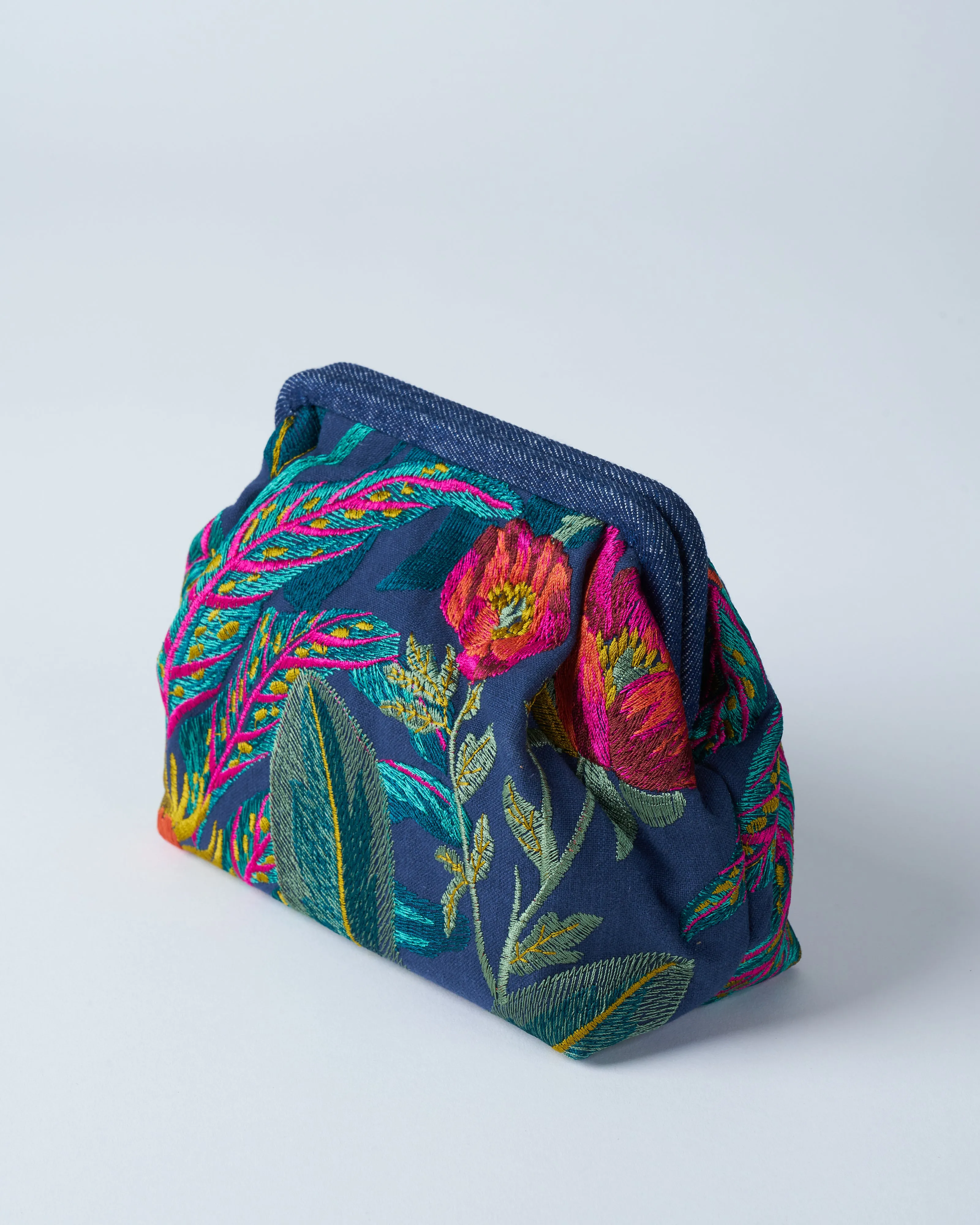 susan embroidered clutch - navy/multi