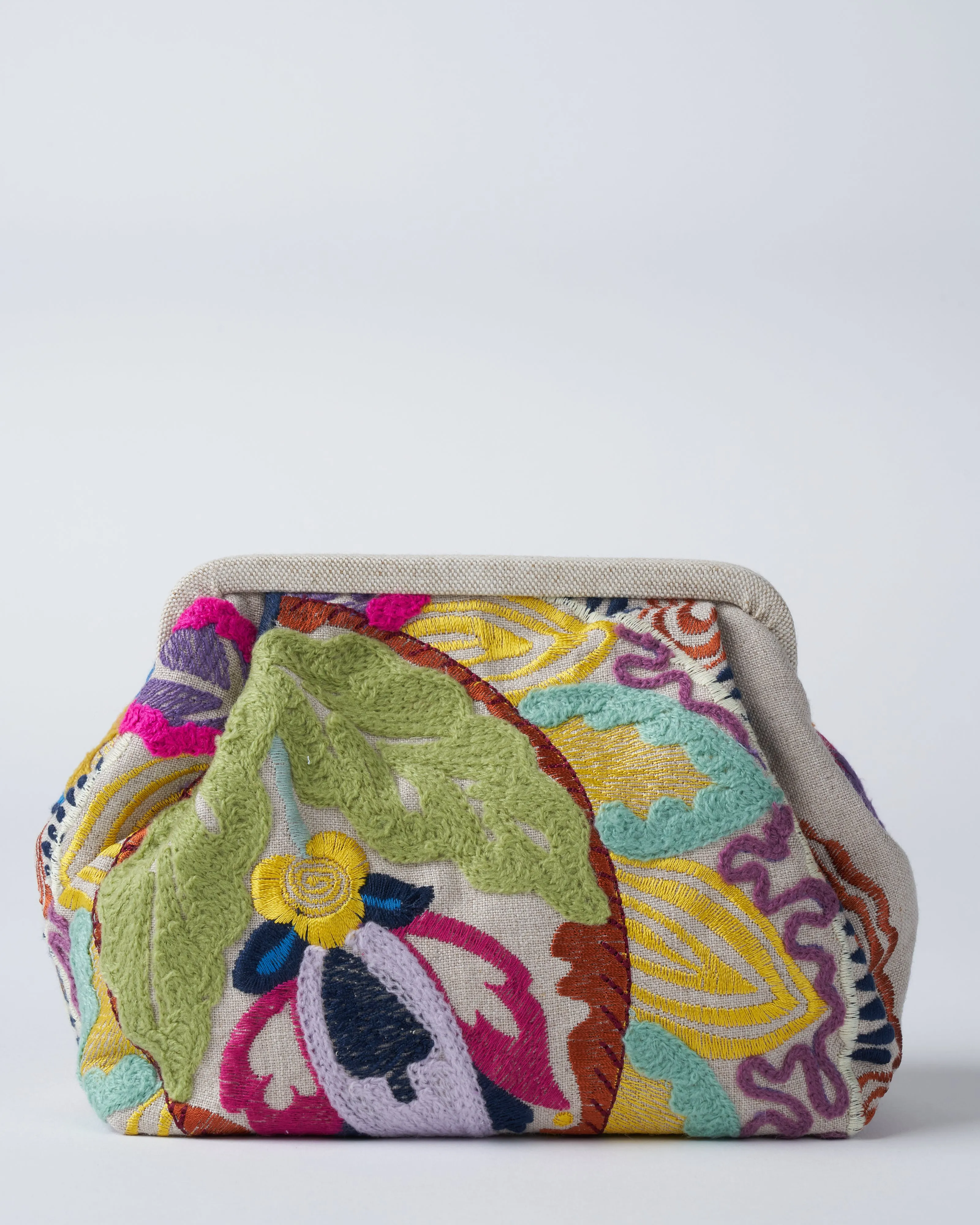 susan embroidered clutch - tan/multi