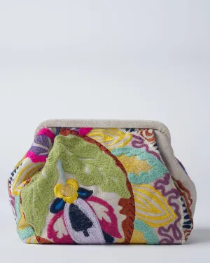 susan embroidered clutch - tan/multi