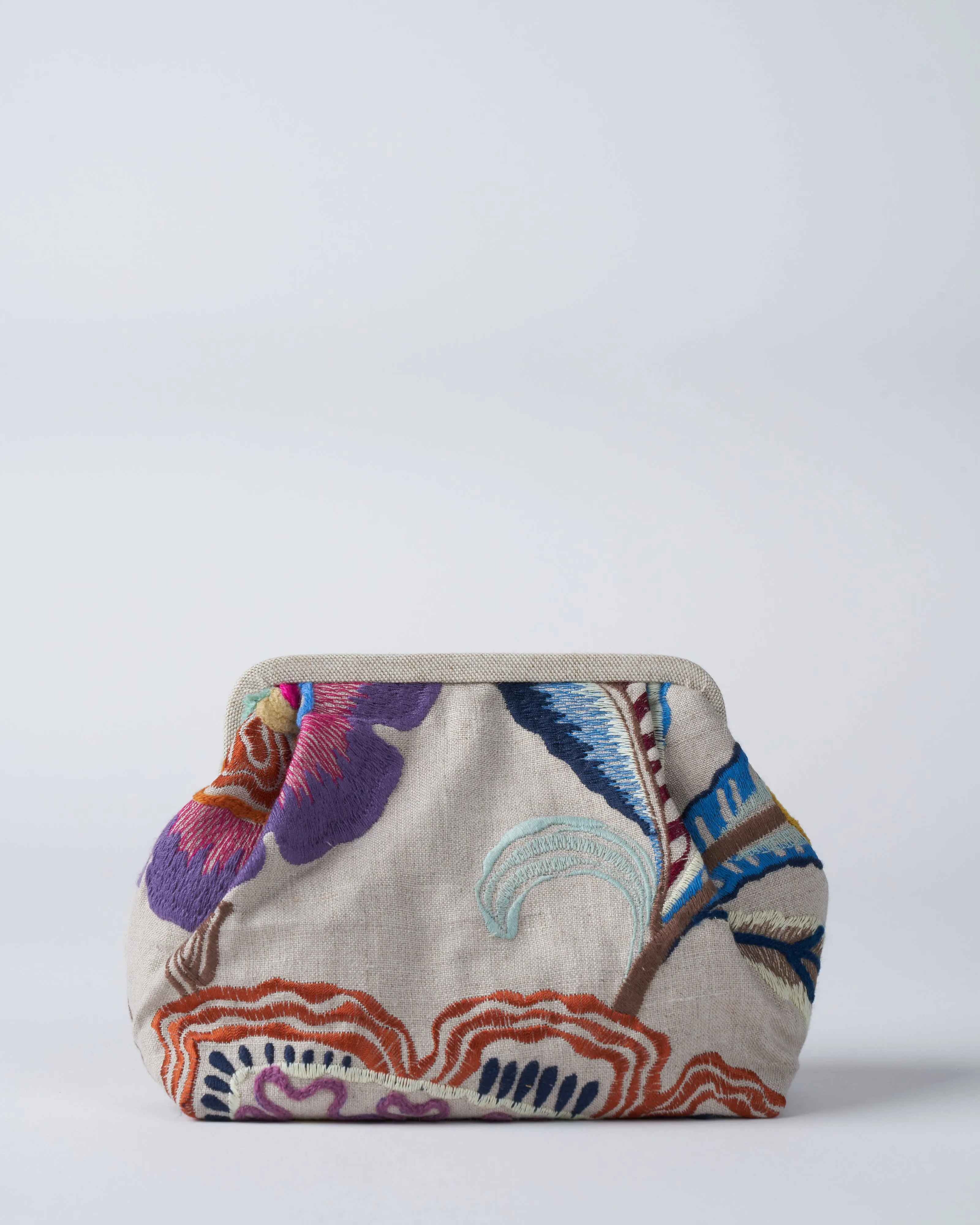 susan embroidered clutch - tan/multi
