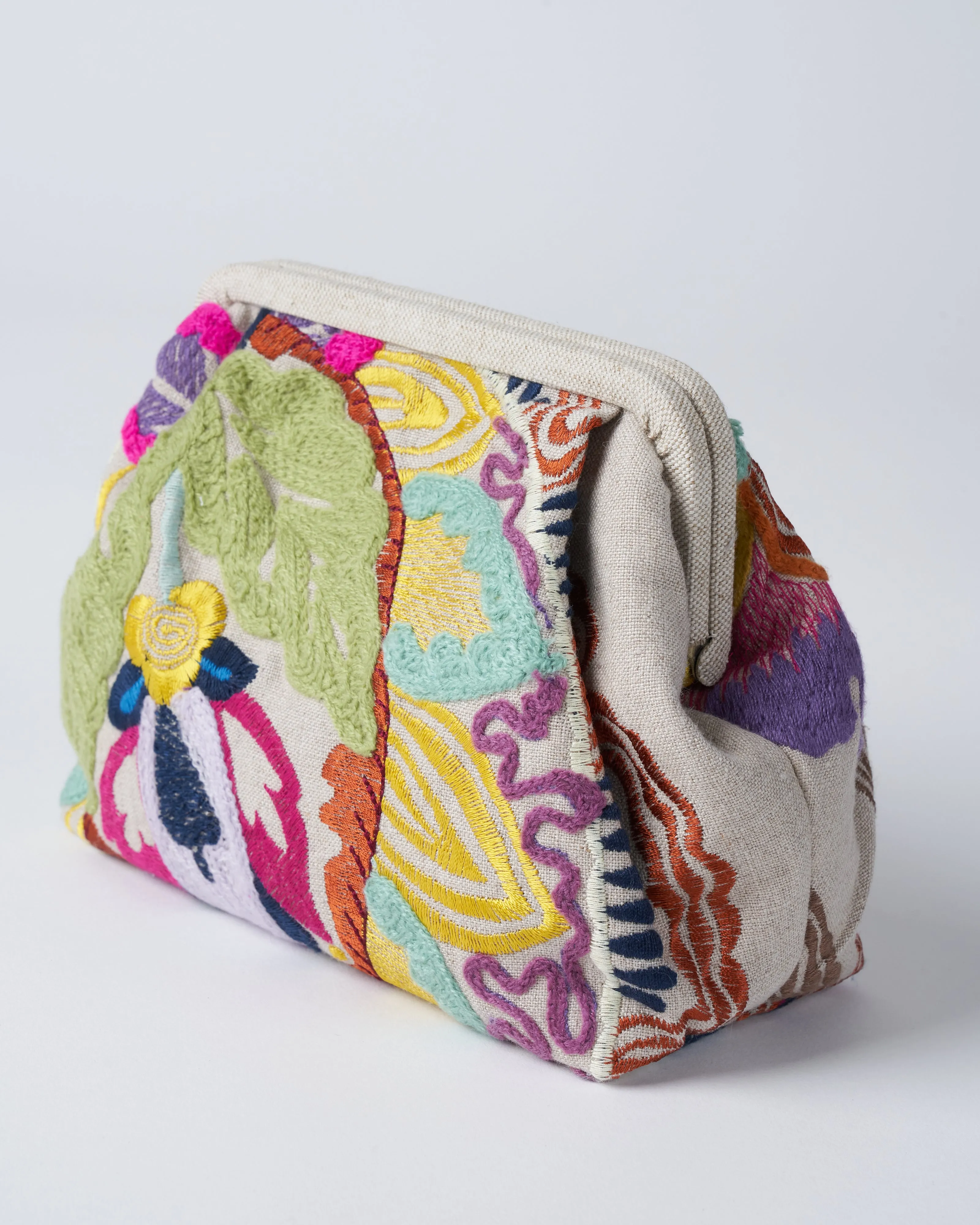 susan embroidered clutch - tan/multi