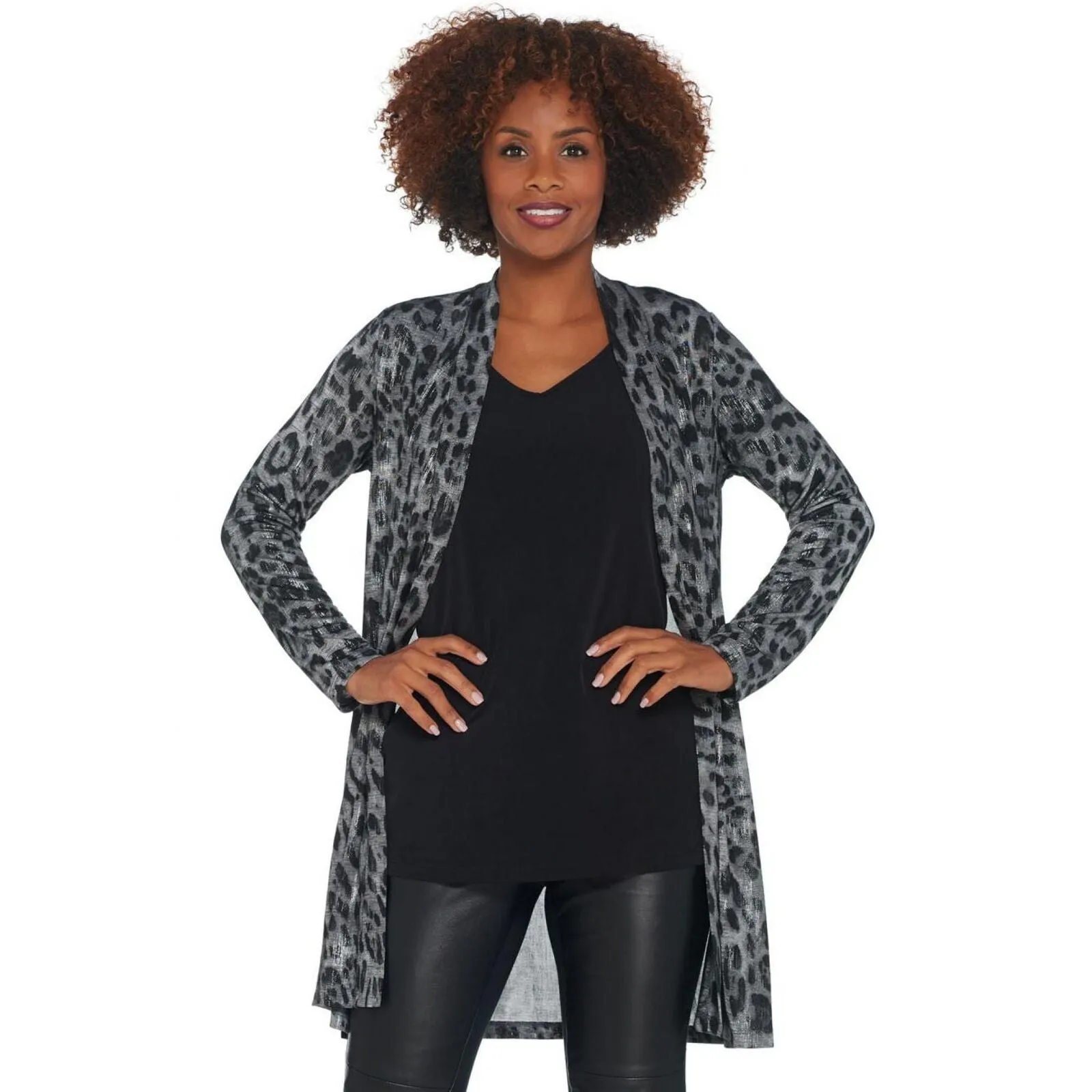 Susan Graver Women's Metallic Novelty Knit Cardigan With Tank Set