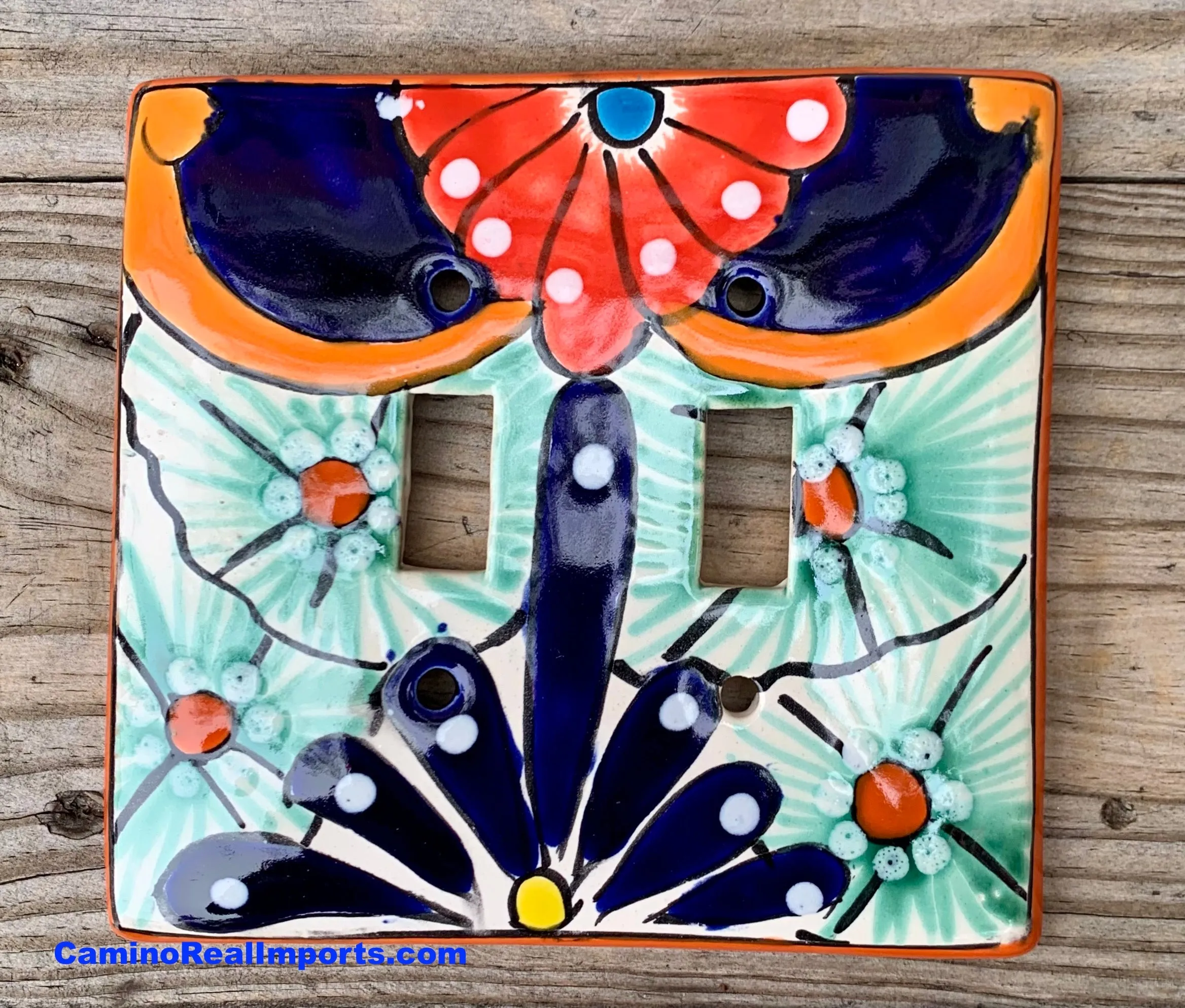 Talavera Pottery Double Toggle Switch Plate TTSPDB002