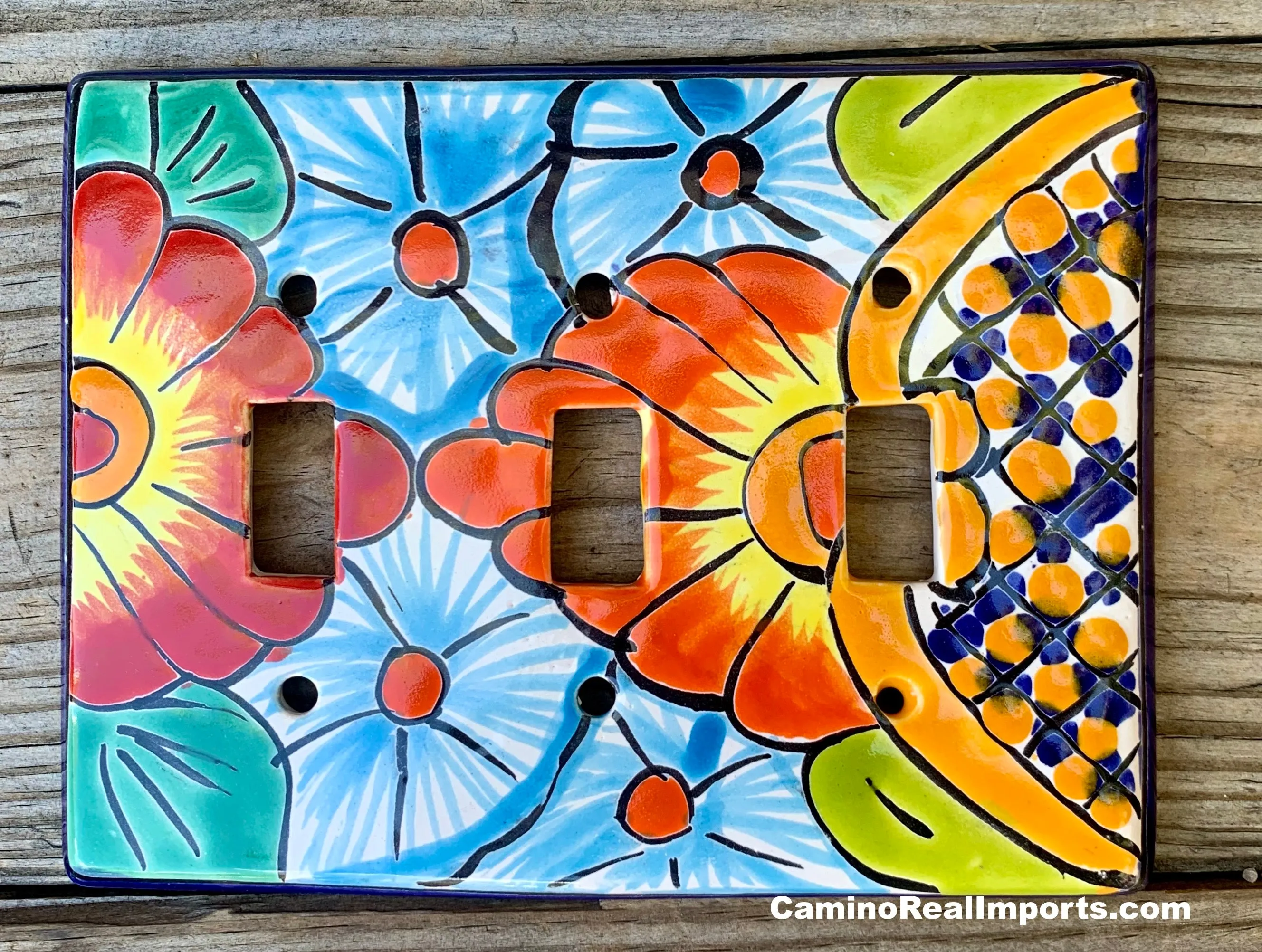 Talavera Pottery Triple Toggle Switch Plate T3TSP011