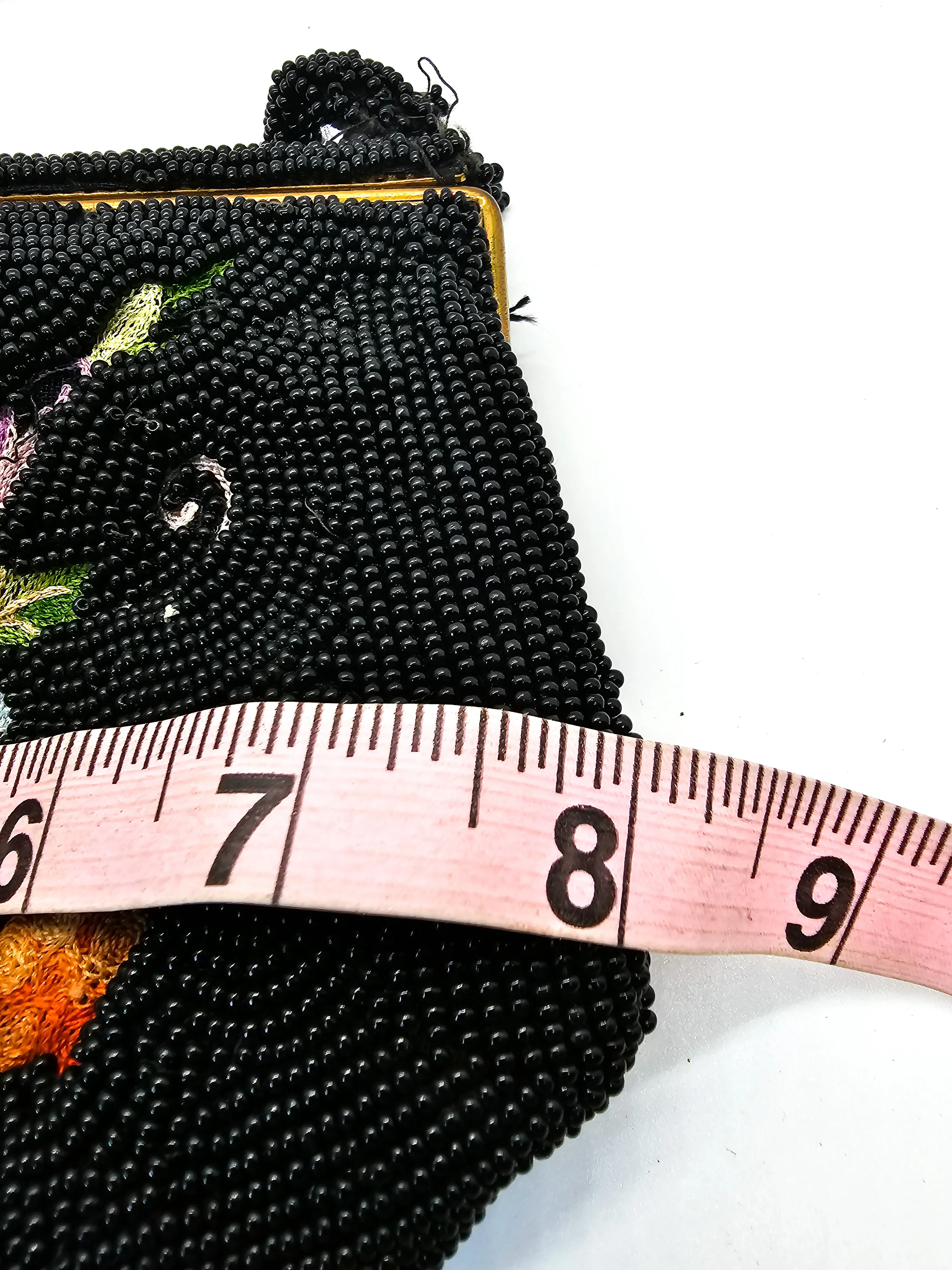 Tambour embroidered Belgium black beaded flower clutch purse