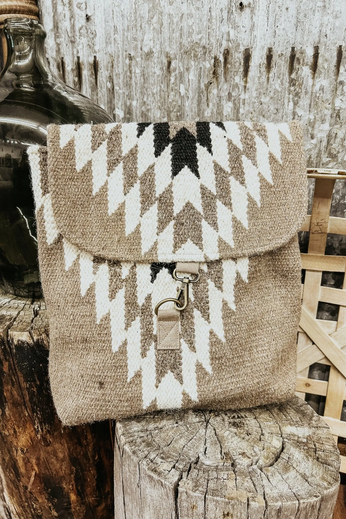Taupe, Cream & Black Aztec Backpack