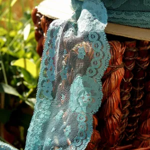 Teal Floral Soft Scalloped Lace Trim 2⅜" wide