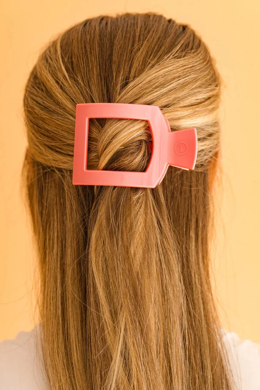 TELETIES | Large Square Flat Hair Clip {Calming Coral}