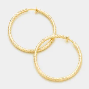 Textured Gold CLIP ON Hoop Earrings | 2.25" | 142470
