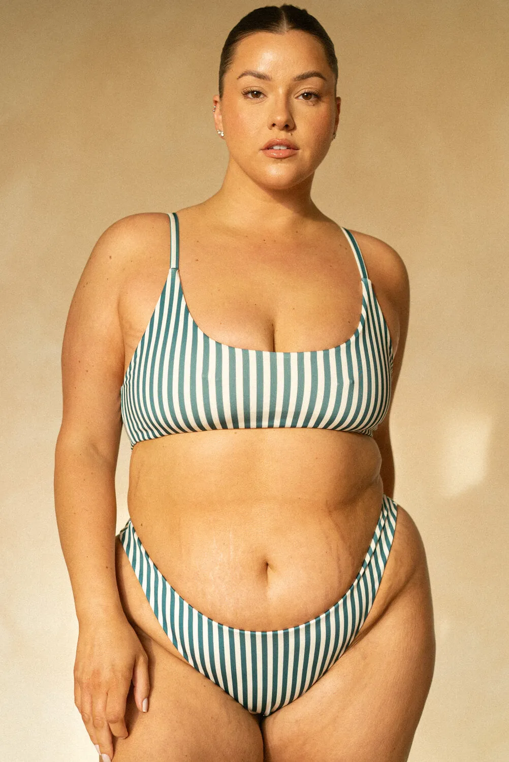 The Bralette Top - Deep Teal Stripe