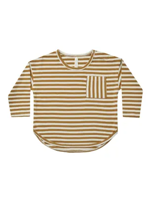 The Long Sleeve Pocket Tee by Rylee & Cru - Chartreuse Stripe - KIDS