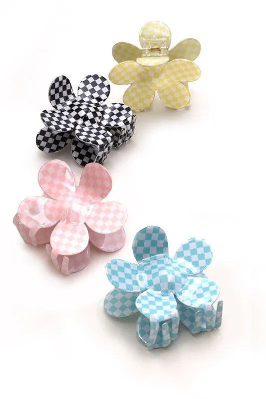 The Taytum Checker Flower Hair Claw Clip
