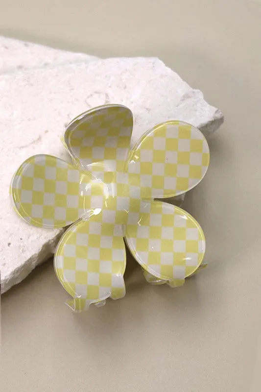 The Taytum Checker Flower Hair Claw Clip