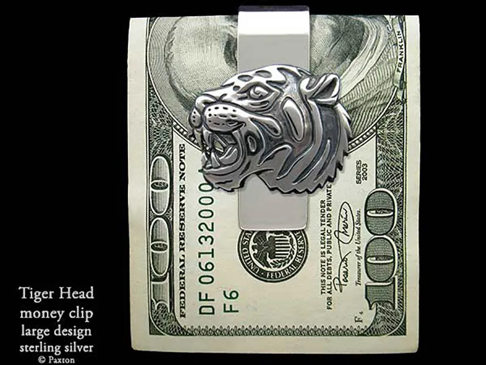 Tiger Head Money Clip Sterling Silver