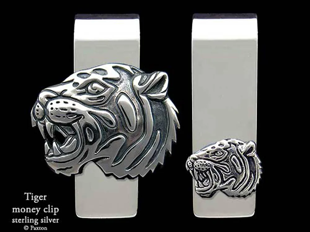 Tiger Head Money Clip Sterling Silver
