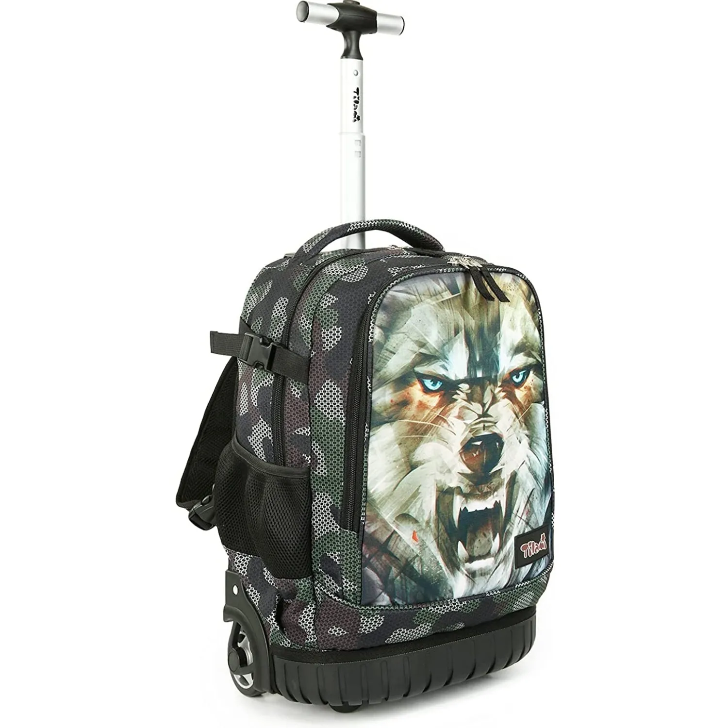 Tilami Green Wolf 18 inch Kids Rolling Backpack Laptop Backpack