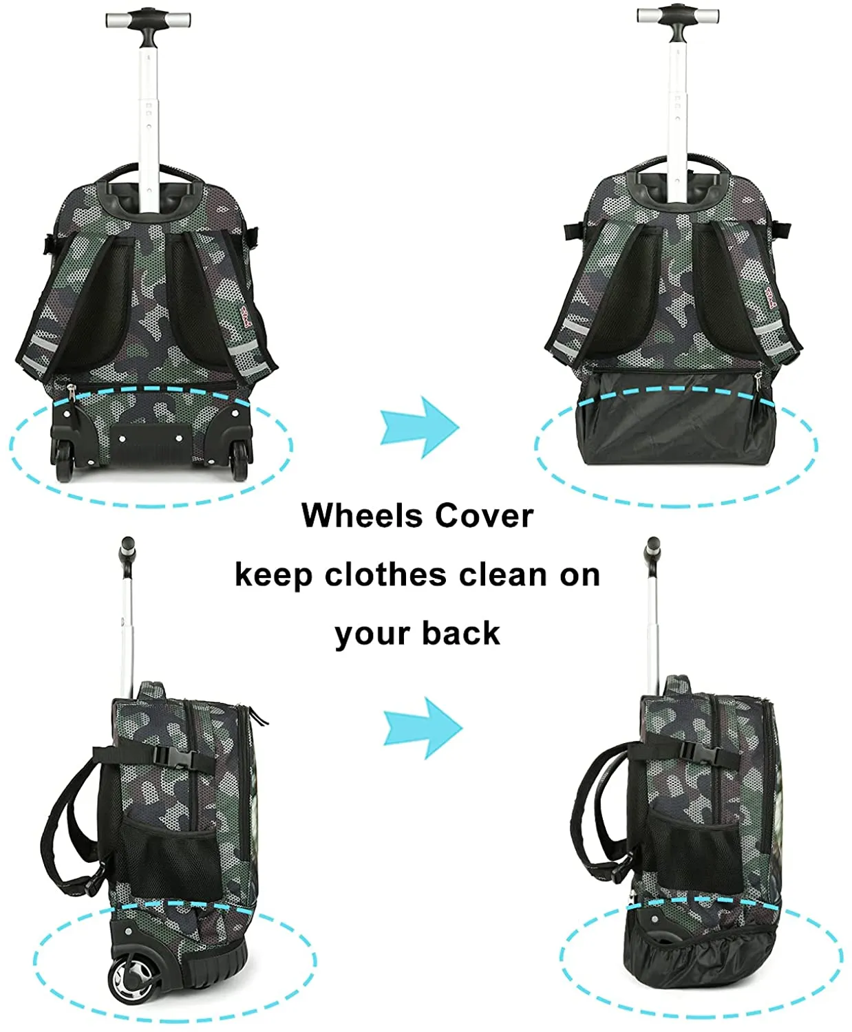 Tilami Green Wolf 18 inch Kids Rolling Backpack Laptop Backpack