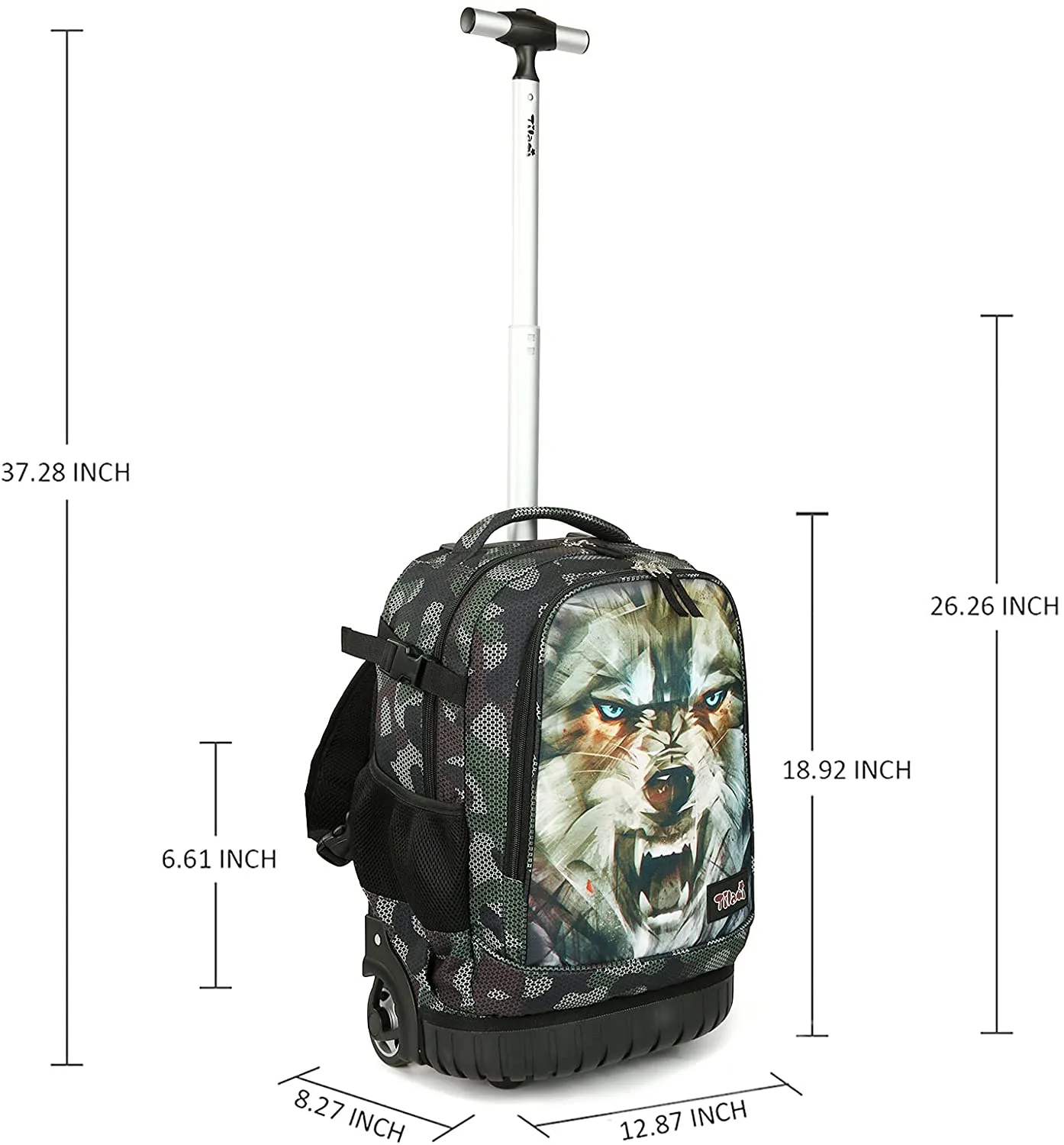 Tilami Green Wolf 18 inch Kids Rolling Backpack Laptop Backpack