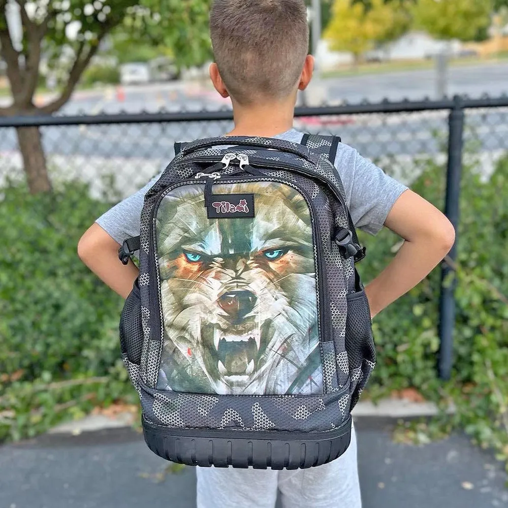 Tilami Green Wolf 18 inch Kids Rolling Backpack Laptop Backpack