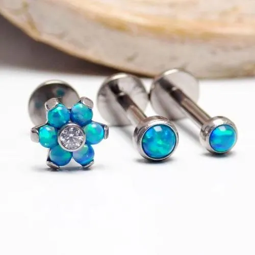Titanium Peacock Blue Opal Triple Helix Set