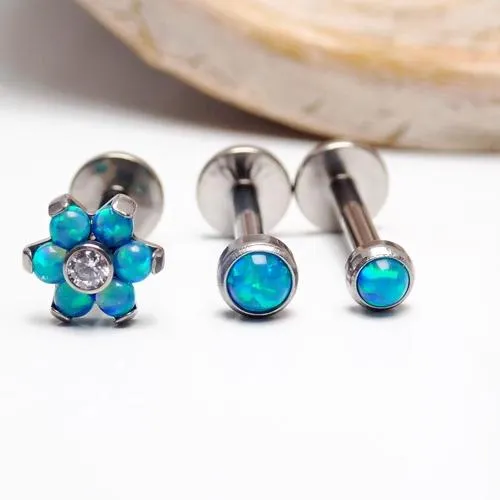 Titanium Peacock Blue Opal Triple Helix Set