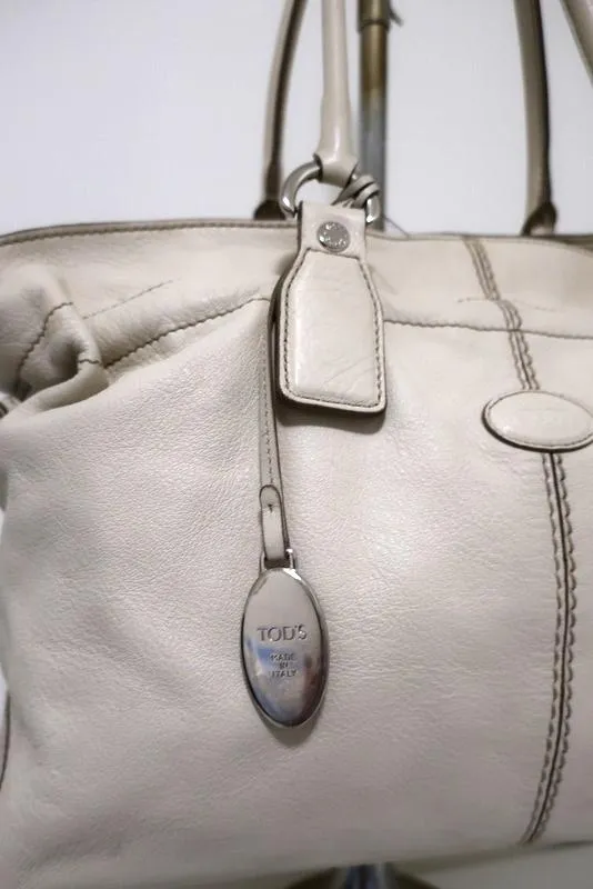Tod's D-Bag Media Tote Cream Leather Large Shoulder Bag