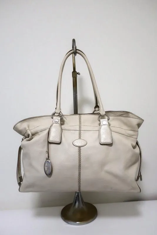 Tod's D-Bag Media Tote Cream Leather Large Shoulder Bag