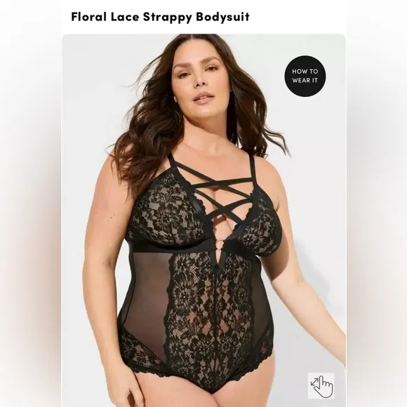 Torrid NWT Sexy Lace Strappy Bodysuit One Piece Black Lingerie, Women’s 1 / 1X